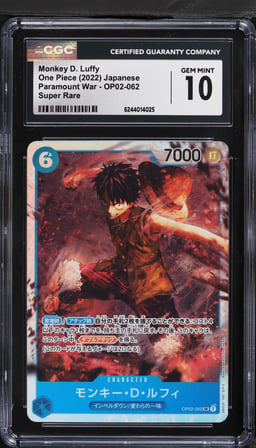 2022 One Piece Japanese Paramount War SR Monkey D. Luffy #OP02-062 CGC 10 GEM MINT