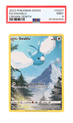 2023 Pokemon Sword and Shield Crown Zenith Swablu #GG27 PSA 9