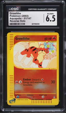 2003 Pokemon Aquapolis Reverse Holo Growlithe #51 CGC 6.5 EXMT+