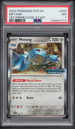 2024 Pokemon Scarlet & Violet Promo Temporal Forces Prerelease Staff Metang #090 PSA 7 NRMT