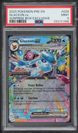 2025 Pokemon SV Prismatic Evolutions Surprise Box Holo Glaceon EX #26 PSA 9 MINT