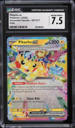 2026 Pokemon Mega Evolution Ascended Heroes Holo Pikachu EX #57 CGC 7.5 NRMT+