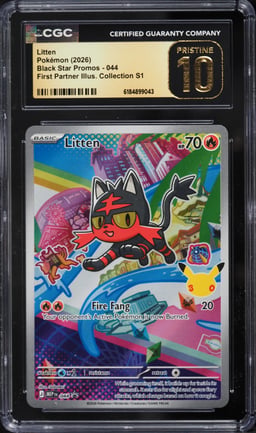 2026 Pokemon Mega Promo First Partner Illustration S1 Full Art Litten #44 CGC 10 PRISTINE
