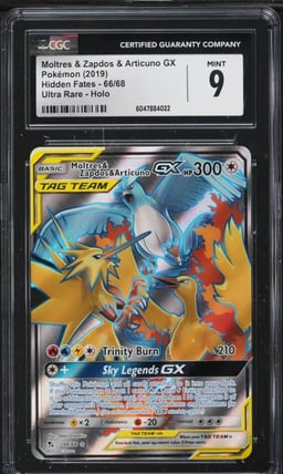 2019 Pokemon SM Hidden Fates Full Art Moltres & Zapdos & Articuno GX #68 CGC 9