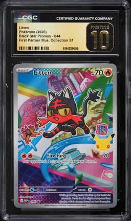 2026 Pokemon Mega Promo First Partner Illustration S1 Full Art Litten #44 CGC 10 PRISTINE