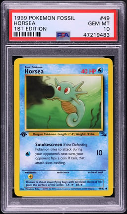 1999 Pokemon Fossil 1st Edition Horsea #49 PSA 10 GEM MINT