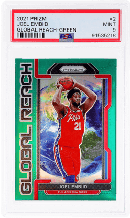 2021 Panini Prizm Global Reach Green Prizm Joel Embiid #2 PSA 9