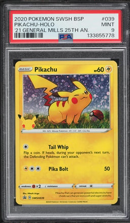 2020 Pokemon SWSH Promo General Mills 25th Anniversary Holo Pikachu #SWSH039 PSA 9 MINT