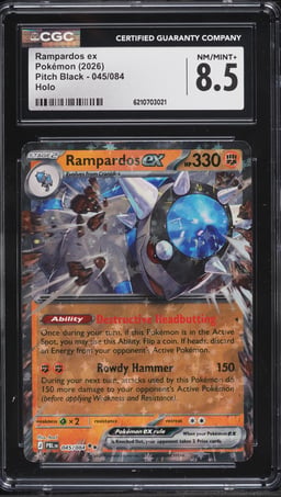2026 Pokemon Mega Evolution Pitch Black Holo Rampardos EX #45 CGC 8.5 NM-MT+