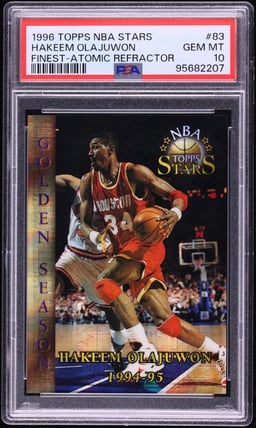 1996 Topps NBA Stars Finest Atomic Refractor Hakeem Olajuwon #83 PSA 10 GEM MINT