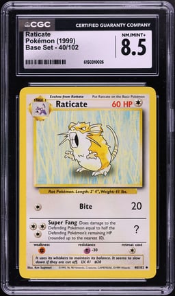 1999 Pokemon Base Set Raticate #40 CGC 8.5 NM-MT+