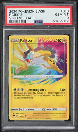 2020 Pokemon Sword & Shield Vivid Voltage Amazing Rare Raikou #50 PSA 10 GEM MINT