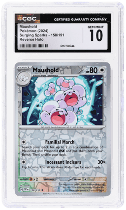 2024 Pokemon Scarlet and Violet Surging Sparks Reverse Holo Maushold #158 CGC 10