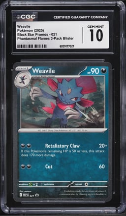 2025 Pokemon Mega Evolution Promo Phantasmal Flames 3-Pack Blister Weavile #21 CGC 10 GEM MINT