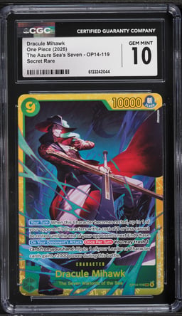 2026 One Piece The Azure Sea's Seven SEC Dracule Mihawk #OP14-119 CGC 10 GEM MINT