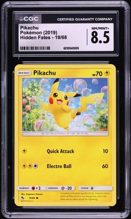 2019 Pokemon Sun & Moon Hidden Fates Pikachu #19 CGC 8.5 NM-MT+