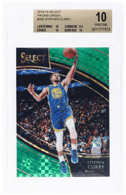 2018 Panini Select Courtside Green Prizm Stephen Curry #205 5/5 BGS 10