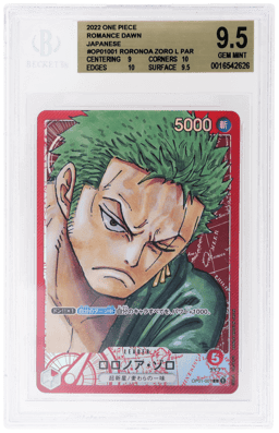 2022 One Piece Romance Dawn Japanese L Alt Art Roronoa Zoro #OP01001 BGS 9.5
