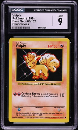 1999 Pokemon Base Set Shadowless Vulpix #68 CGC 9 MINT