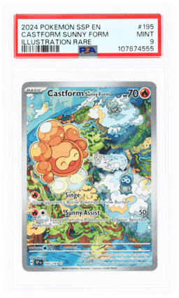 2024 Pokemon Scarlet and Violet Surging Sparks Illustration Rare Castform Sunny Form #195 PSA 9