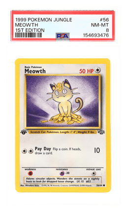 1999 Pokemon Jungle 1st Edition Meowth #56 PSA 8