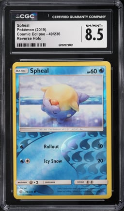 2019 Pokemon Cosmic Eclipse Reverse Holo Spheal #49 CGC 8.5 NM-MT+
