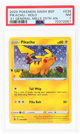2020 Pokemon Sword and Shield Black Star Promo General Mills 25th Anniversary Pikachu #SWSH039 PSA 7