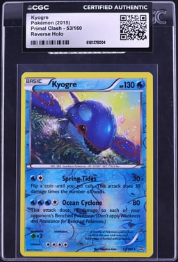 2015 Pokemon XY Primal Clash Reverse Holo Kyogre #53 CGC AUTH