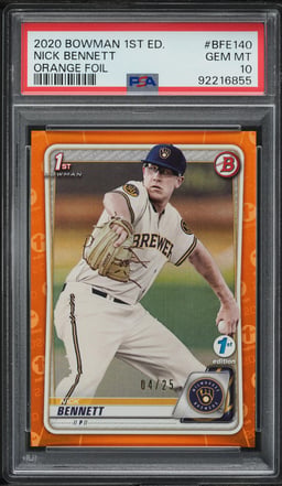 2020 Bowman 1st Edition Orange Foil Nick Bennett ROOKIE /25 #BFE140 PSA 10 GEM