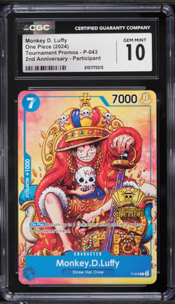 2024 One Piece Promo 2nd Anniversary Participant Alt Art Monkey D. Luffy #P-043 CGC 10 GEM MINT