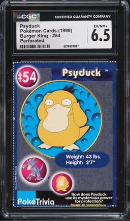 1999 Pokemon Burger King Perforated Psyduck #54 CGC 6.5 EXMT+