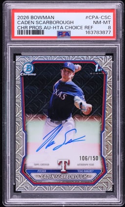 2026 Bowman Chrome HTA Choice Refractor Caden Scarborough PROSPECT /150 #CPA-CSC PSA 8 NM-MT