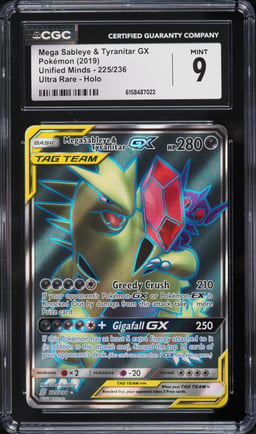 2019 Pokemon Sun & Moon Unified Minds Full Art Mega Sableye & Tyranitar #225 CGC 9 MINT