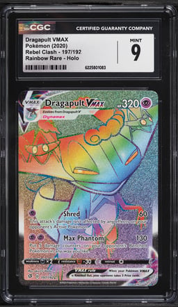 2020 Pokemon Sword & Shield Rebel Clash Rainbow Rare Dragapult VMAX #197 CGC 9 MINT