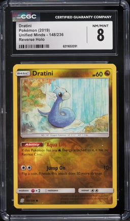 2019 Pokemon Unified Minds Reverse Holo Dratini #148 CGC 8 NM-MT