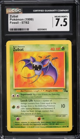 1999 Pokemon Fossil Zubat #57 CGC 7.5 NRMT+