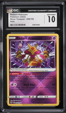2022 Pokemon Sword & Shield Silver Tempest Holo Radiant Alakazam #59 CGC 10 GEM MINT