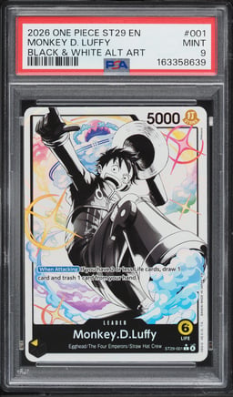 2026 One Piece Starter Deck Egghead Black & White Alt Art Monkey D. Luffy L #ST29-001 PSA 9