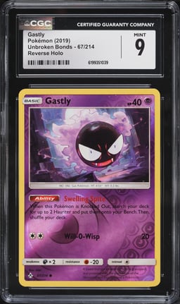 2019 Pokemon Sun & Moon Unbroken Bonds Reverse Holo Gastly #67 CGC 9 MINT