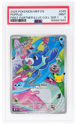 2026 Pokemon Mega Evolution Black Star Promo First Partner Illustration Collection Series 1 Popplio #45 PSA 9