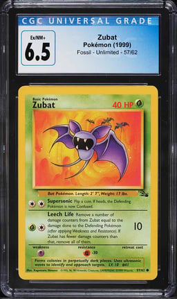 1999 Pokemon Fossil Zubat #57 CGC 6.5 EXMT+
