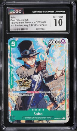 2025 One Piece Tournament Promos 3rd Anniversary 3 Brothers Pack Sabo #OP09-027 CGC 10 GEM MINT