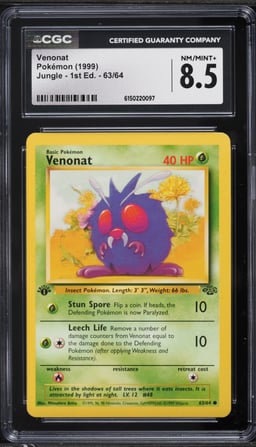 1999 Pokemon Jungle 1st Edition Venonat #63 CGC 8.5 NM-MT+