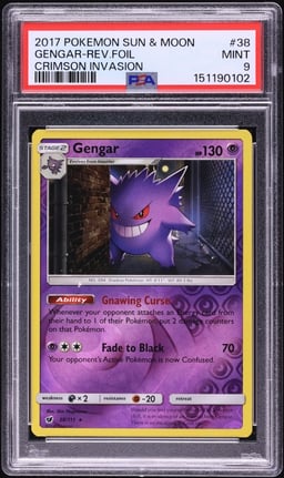 2017 Pokemon Sun & Moon Crimson Invasion Reverse Holo Gengar #38 PSA 9 MINT