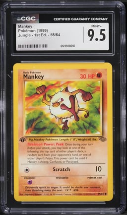1999 Pokemon Jungle 1st Edition Mankey #55 CGC 9.5 MINT+