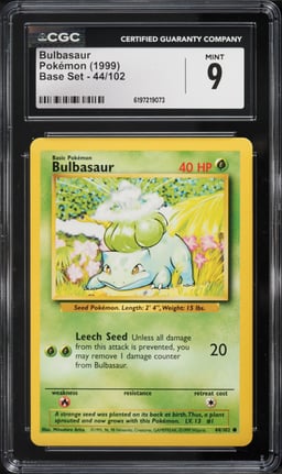 1999 Pokemon Base Set Bulbasaur #44 CGC 9 MINT