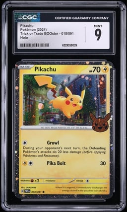 2024 Pokemon Scarlet & Violet Paldean Fates Trick Or Trade BOOster Holo Pikachu #18 CGC 9 MINT