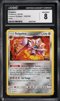 2019 Pokemon Cosmic Eclipse Holo Solgaleo #142 CGC 8 NM-MT