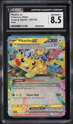 2024 Pokemon Scarlet & Violet Surging Sparks Holo Pikachu Ex #57 CGC 8.5 NM-MT+