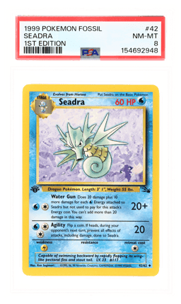 1999 Pokemon Fossil 1st Edition Seadra #42 PSA 8